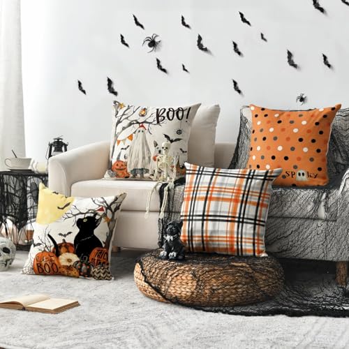 Taies d'oreiller Halloween motif citrouille chat 40x40cm 4pcs - 3