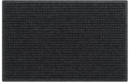 WaterHog Squares Front Door Mat Indoor Outdoor Entrance Absorbent All-Weather Doormat with Non-Slip Rubber Backing Dirt & Moisture Trapper Low Profile Easy Clean Made in USA 23x35.5 Charcoal