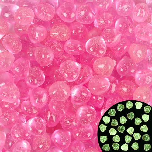 100pc Sparkling Glow Rocks Glow in The Dark Aquarium Rocks Luminous Stones for Outdoor Garden Yard Walkway(Rose)