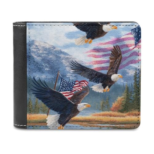 Baldeagles U.S.A. Flag River Mountain Slim Leather Biford Wallet for Men with 6 Card Holders Cash Pockets for Travel