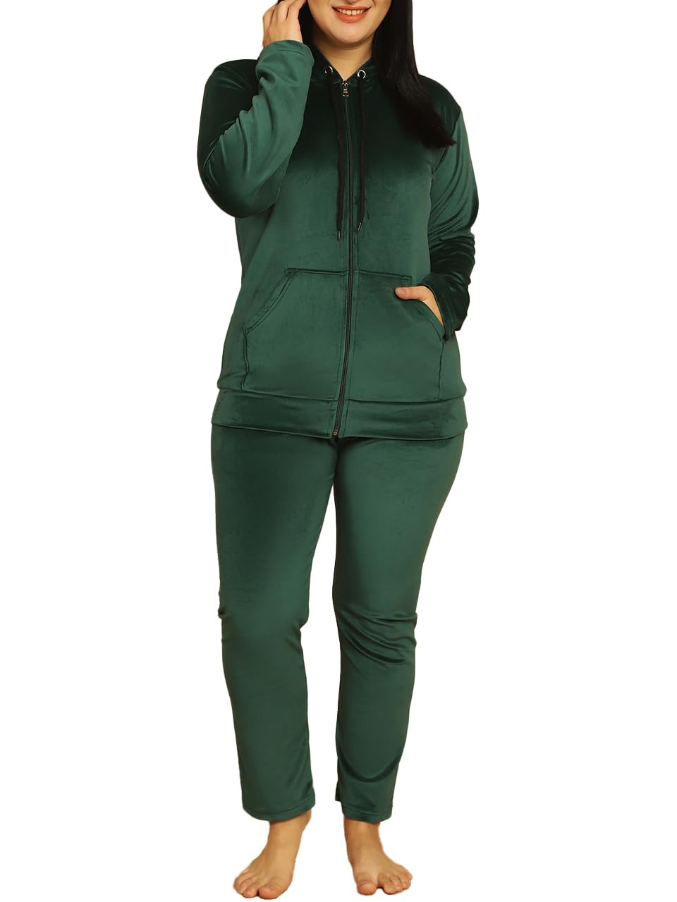 Women Solid Velvet Night Suit Set-image-23