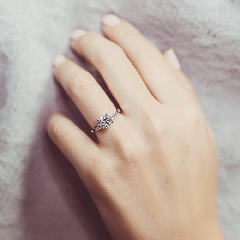 BERRICLE Sterling Silver Solitaire 3-Stone Promise Wedding Engagement Rings for Her, Cubic Zirconia CZ Ring - Emerald, Pear, Round Cut - Image 5