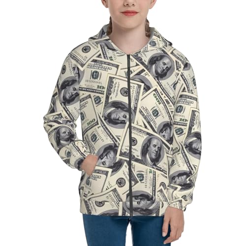 Funny American Dollar Money Kids Pullover Hoodies Boys Zip Up Sweatshirts Girls Athletic Clothes with Pocket3