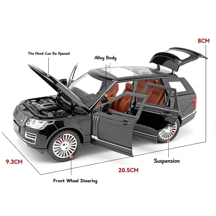 Image of 1:24 Metal Land Rover SUV Alloy Diecast Model Car Pull Back Vehicle with Openable Doors, Sound & Light, Toy for Kids Boys Girls, Collectible Die-cast Model Car (Black)