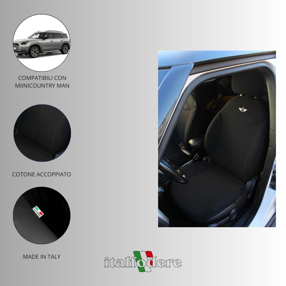 Italfodere - Coppia di Coprisedili Auto Anteriori - Compatibili con Mini Countryman - Fatti a Mano - Accoppiato Triplo - Gommapiuma e Poliestere - Accessori Auto Interno - Made in Italy