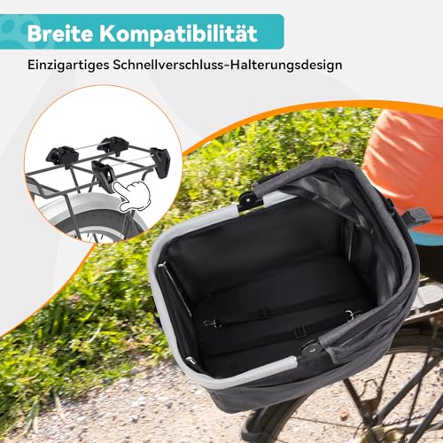DAISTERN Hundefahrradkorb bis 12kg für Gepäckträger mit Metallrahmen, Schnellmontage-Halterung, Netzfenster, weichem Sitzkissen, Reflektorstreifen, faltbar, passend für E-Bikes & Citybikes