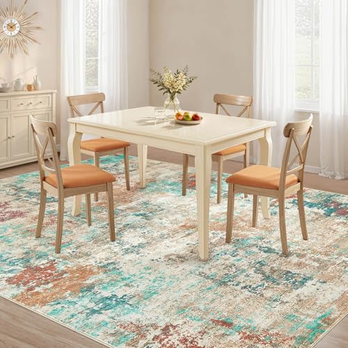 8x10 Area Rug Living Room Rugs - Washable Neutral Modern Abstract Soft Thin Large Rug Indoor Floor No Slip Rug Carpet for Bedroom Under Dining Table Home Office Decor -Colorful