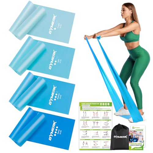 GYMERK Fitnessbänder Set 4er, 1.8M/2M Fitnessband, 4 Widerstandsstufen mit Übungsposter, Gymnastikband mit Tragetasche & Übungsanleitung, Ideal für Yoga, Pilates, Muskelaufbau