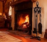 Kingson Juego de Compañía para Chimenea de Hierro Fundido Negro de 5 Piezas 19,5x17x61cm Accesorios para Quemador de Leña Kit de Herramientas Duradero para Chimenea