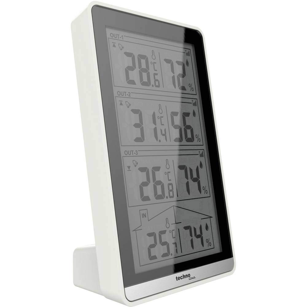 Technoline WS 7060 Temperaturstation, inkl. 3 Sensoren, weiß/schwarz, 8.2 x 4.1 x 13.4 cm, 8.2x4.1x13.4 cm