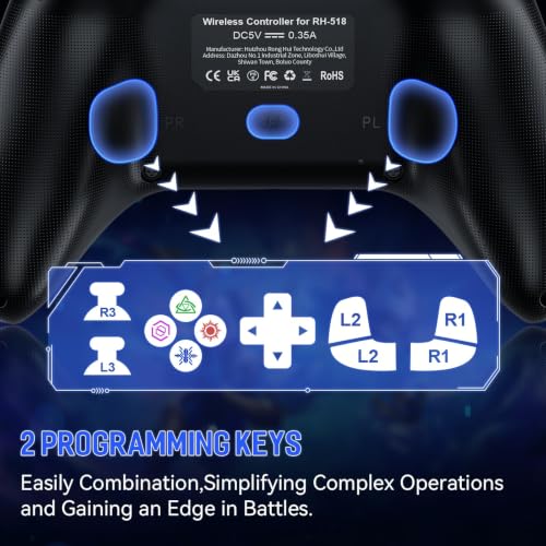 Image of Gamrombo Wired Controller for PS5 Controller, Gaming Controllers for PlayStation 5 / PS5, PS4, PC, Support Turbo, Marco, 3.5mm Audio Jack - Black
