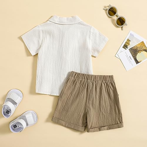 Toddler Baby Boy Linen Outfit Button Down Shirt Plain Shorts Cute Infant Newborn Photoshoot Clothes Summer 2Pcs Set3
