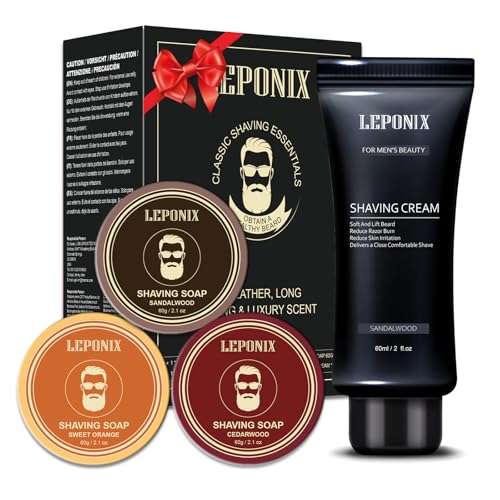 Ultimatives Rasier Set für Männer | Sandelholz Rasiercreme & 3 Rasierseifen in Sandelholz, Zeder & Süßer Orange | Reichhaltiger Schaum für Extrem Glatte & Komfortable Nassrasur | Geschenk für Männer