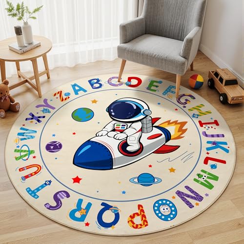 Tapete redondo educativo azul 4ft para niños miniatura 1