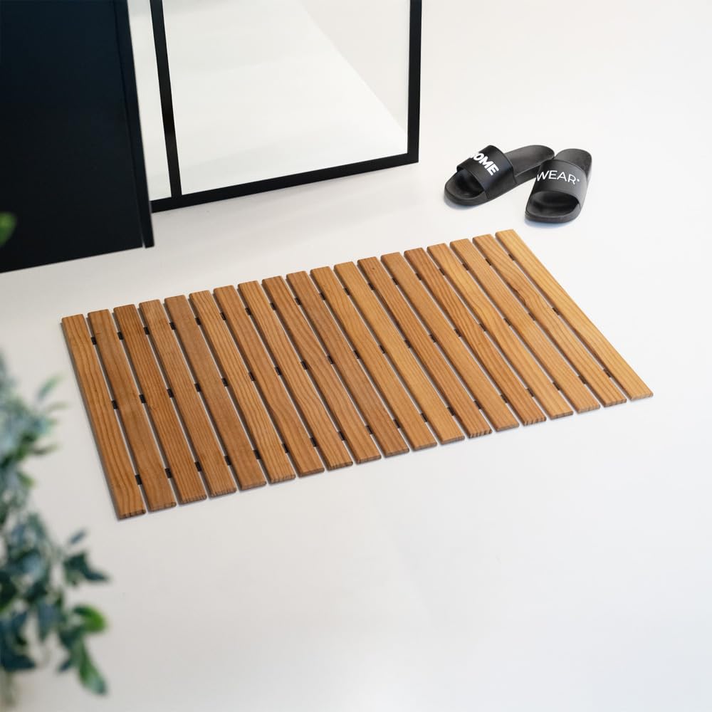 Home Deluxe Saunamatte aus Holz Sanya - Natur I Saunamatte, Saunaunterlage, rutschfeste Saunamatte, Holz Saunamatte, Bambus Saunamatte, hygienische Saunamatte, Saunazubehör, Sauna Bodenmatte,
