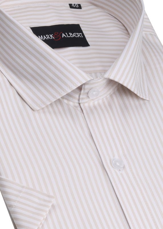 Image of MARK & ALBERT Men's Striped Half Sleeves Regular Fit Shirt | Stretchable Fabric