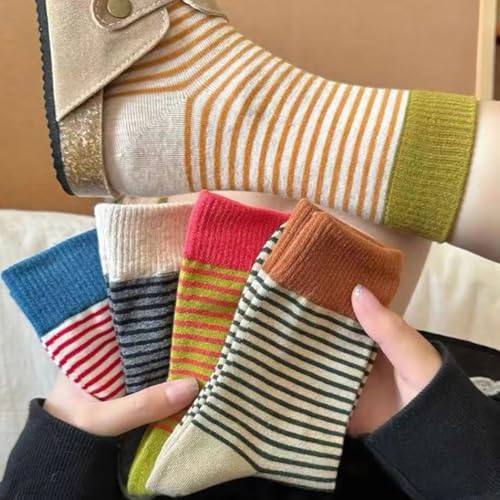 10 Pairs Retro Colorful Striped Socks Cute Long Tube Crew Socks Casual Athletic Calf Tube Sock Cozy Slouchy Ankle Sock for Women Girls2