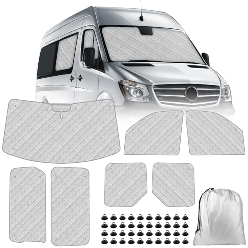 Federedevo Mercedes Sprinter Sun Shade 7-Piece Set 2019-2023 | Full Cabin Thermal Insulation Kit for LWB Vans | UV Blocker + Privacy Covers (Front/Rear/Side Windows)