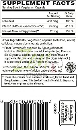 Easy Iron 25 Mg - Red Blood Cell Supplement - Easy on The Stomach - for Sensitive Stomachs, Non-Constipating 90-Vegcaps