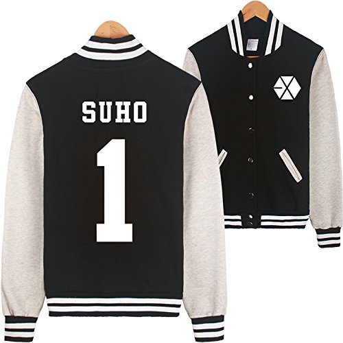 Bluesoul Kpop EXO EXO-M EXO-K Varsity Baseball Jacket (SUHO 1 BLACK, L)