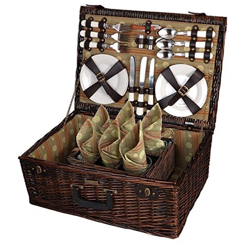 Willow Picnic Basket w Lined Interior and Leatherette Straps