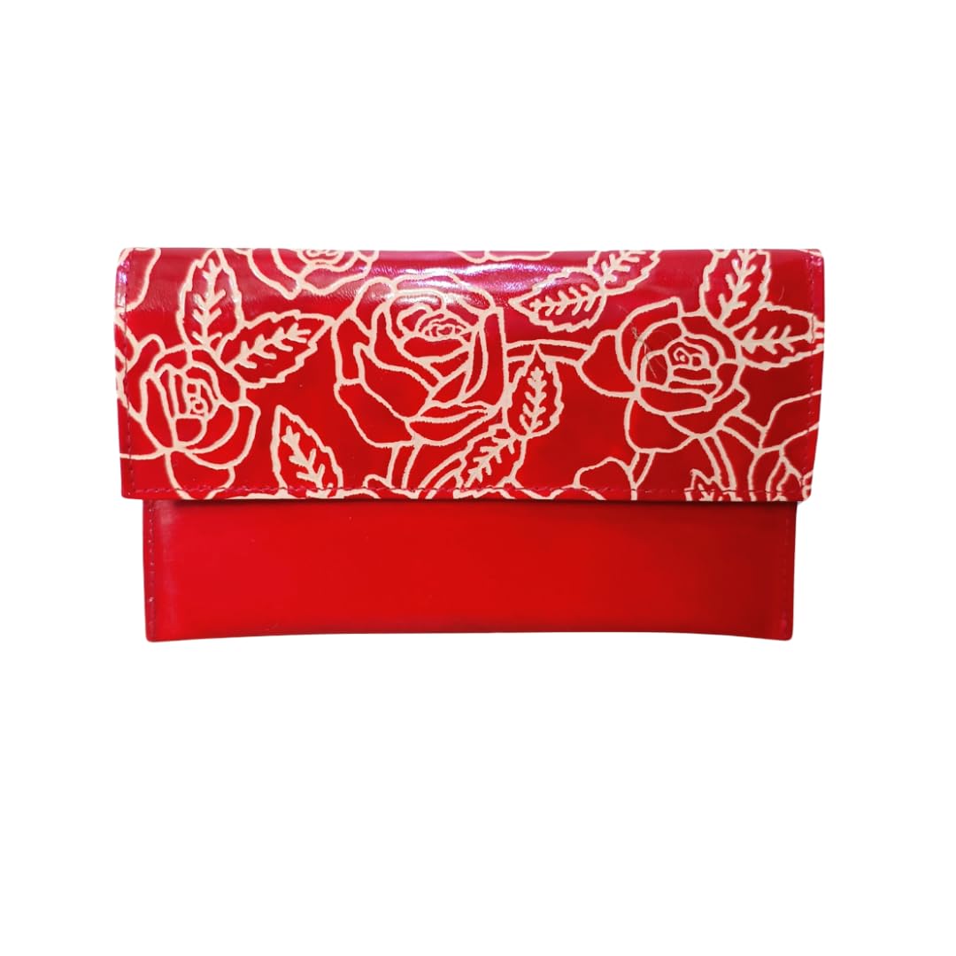 Genuine Shantiniketan Leather Slick Design Envelope Style Rose Motif Clutch for Women-image-4
