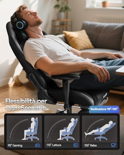 C3 Sedia Gaming, Ergonomica Sedia da Gaming con Schienale Regolabile 155°, Supporto Lombare Ergo 3D, Poggiapiedi, Pelle PU - Design in Stile Racing (Graffiti Punk) - Sedia gaming - Immagine 5