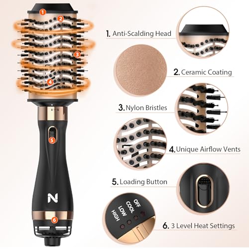 Image of Natrial Hair Dryer Brush Blow Dryer Brush in One Hot Air Brush for Drying and Straightening, Volumizer Multi-Styler Smooth Curls for All Hair Types, Frizz-Free Blowout Brush for Salon Quality