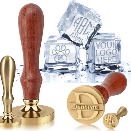 Sello personalizado para cubos de hielo con mango de madera y metal miniatura 1