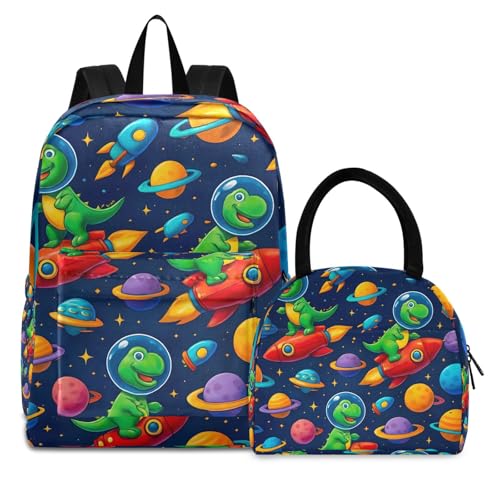 Sac à dos fille bleu anti-fuite avec boîte à déjeuner étanche fusée espace