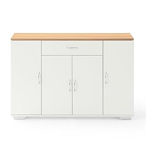 Cómoda Blanco y Roble para Dormitorio 110 CM de Ancho con Cajón y Puerta, Comodas de Madera Blanca Aparador Estrecho 30 CM Fondo Oficina/Sala de Estar/Dormitorio/Pasillo/Cocina/Comedor(110x30x73cm)