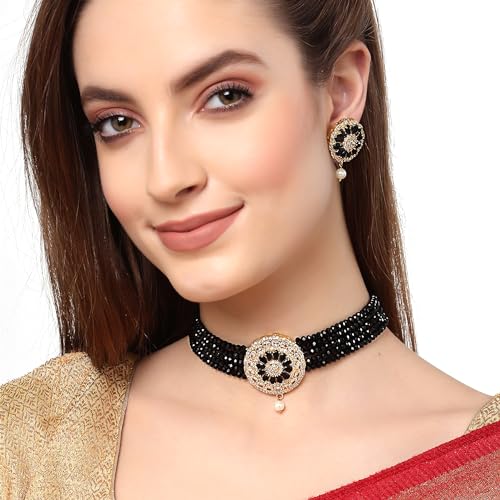 ZENEME Necklace American Diamond Gold Plated Brass Pearl Choker Necklace with Earring Fashion Jewellery Set For Women Girls - Image 6