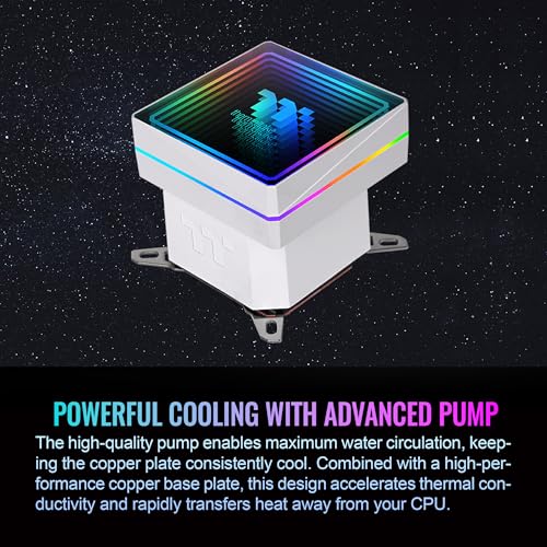 Image of Thermaltake TH360 V3 ARGB CPU Liquid Cooler; Intel /AMD; 1x360mm 500~2500rpm Single Frame ARGB Fan; 360mm Radiator; ARGB Infinity Mirror; Rotatable Pump Head; Snow; CL-W468-PL12SW-A