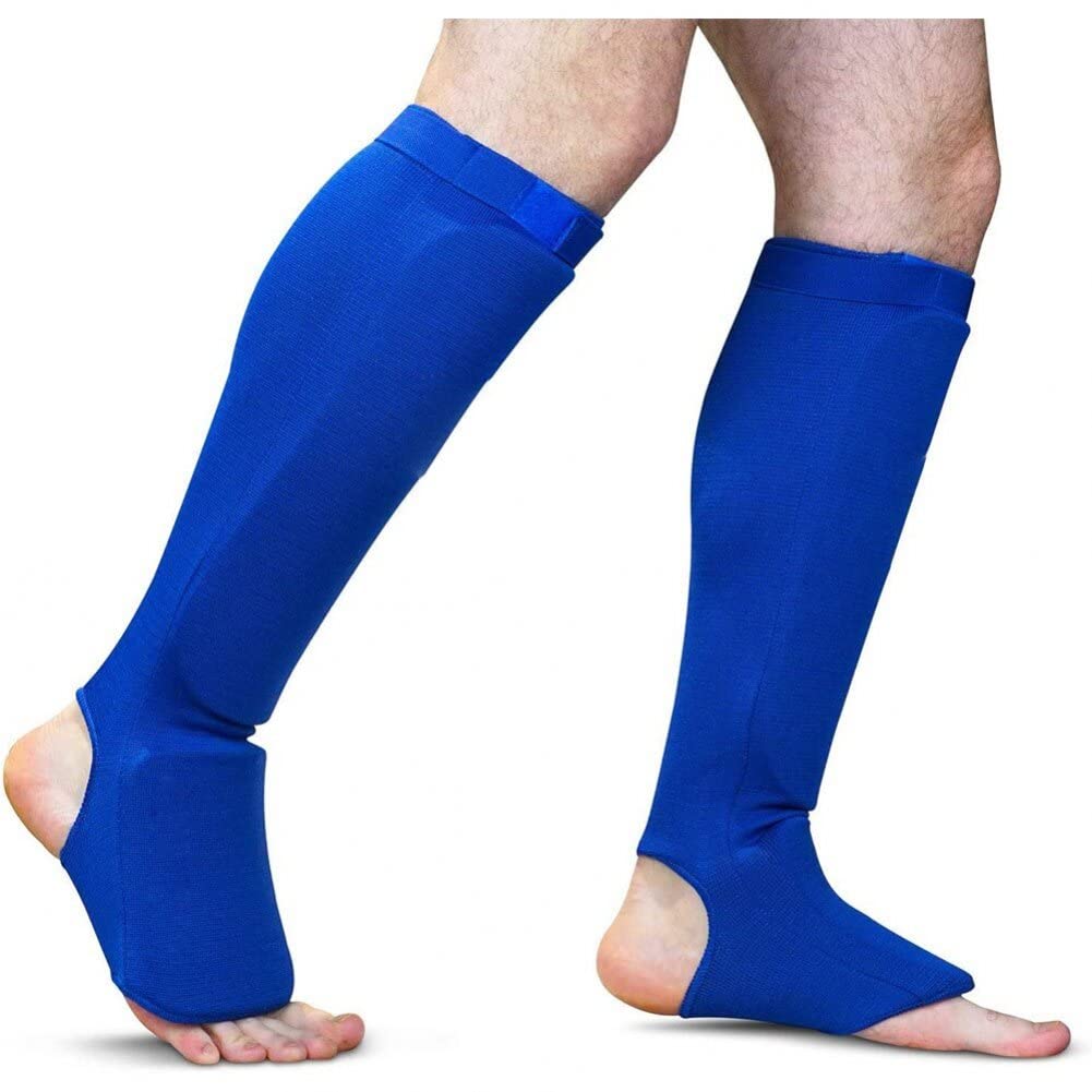 Ericetion Blue Mma Elastic Cloth Shin & Instep Padded Guards Kickboxing Muay Thai Instep Padded Training Sparring Shin Guards Judo Accesorios
