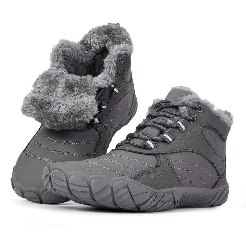 Image of Winter Footwear Barefoot Shoes Women Men Zero Drop Barefoot Hiking Boots Slip On Warm Waterproof Snow Boot Minimalist Wide Toe Ankle Booties Five Finger Hike Shoes Outdoor