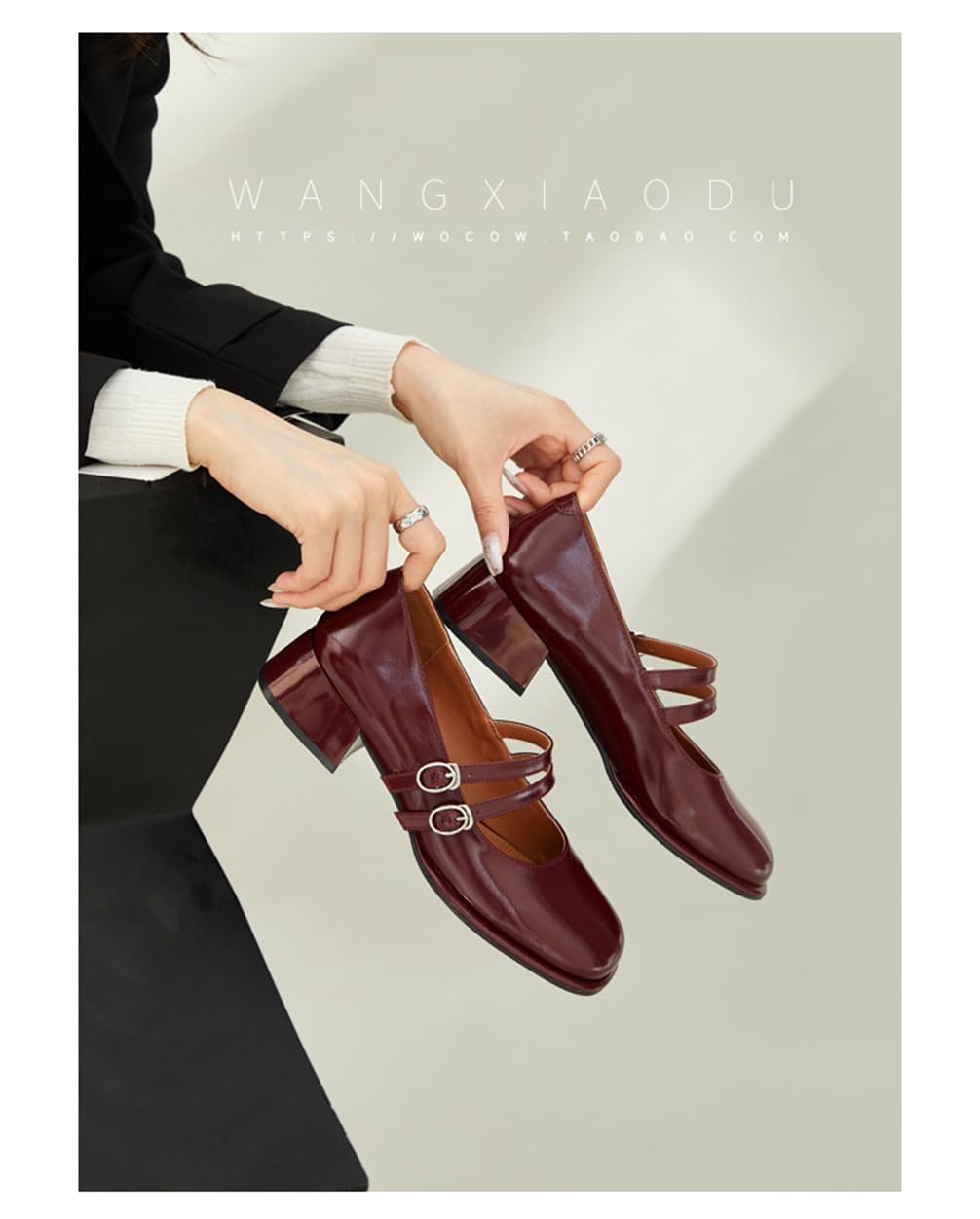 Mary Jane Zapatos Mujer Viento Colegio Retro Moda Cabeza Redonda una Palabra con un Tacón Grueso Tacón Medio Alto