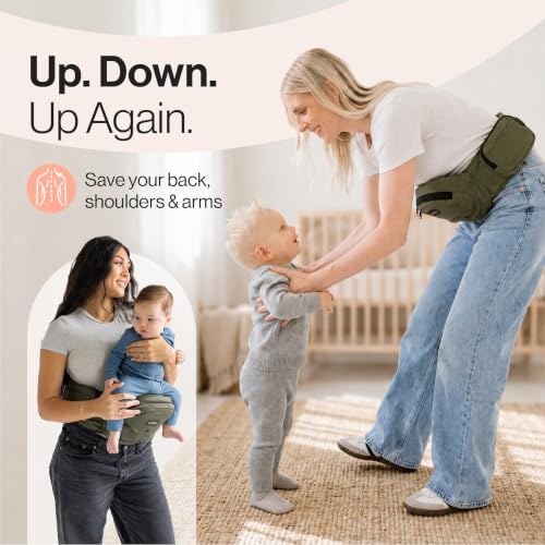 Image of Tushbaby Original Hip Seat Baby Carrier for Babies & Toddlers up to 45 lbs, Safety Certified, Lightweight No-Foam Design with Storage, Olive