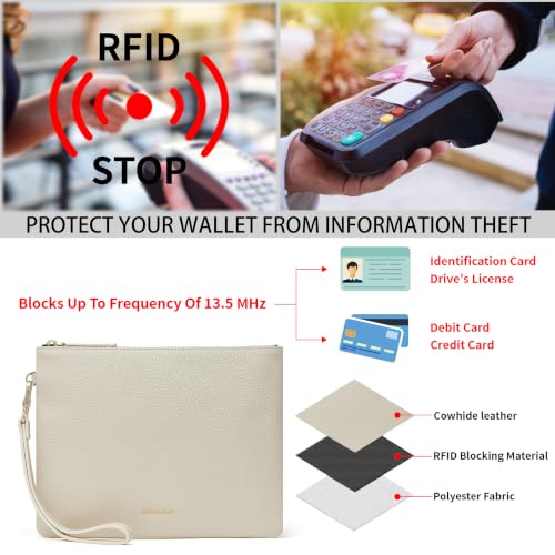 Image of DORIS&JACKY Women Leather Clutch Purse and Phone Wallet with Wristlet Strap | Soft Designer Evening Party Bag, Thin Slim RFID Blocking Cellphone Pouch Case, Formal Casual Handheld Premium Little Purse