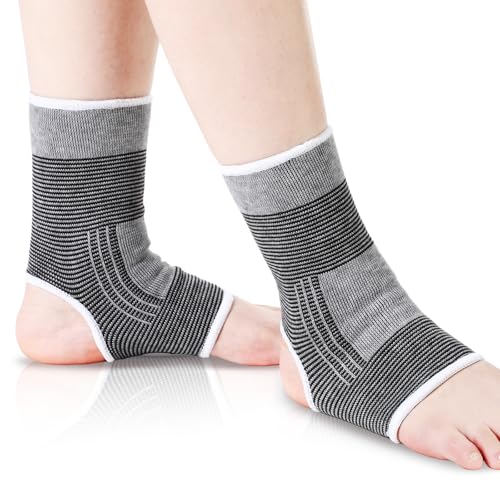Image of Haysandy 4 Pieces / 2 Pair Kids Ankle Support Brace Elastic Kids Compression Socks Knitted Ankle Sleeve for Jogging Running Fitness(Gray,10-15 Years)