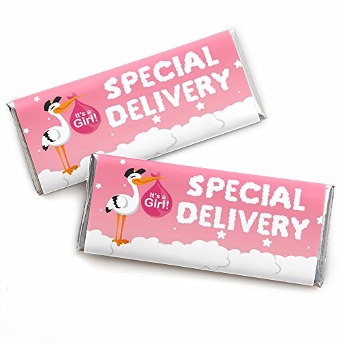 Girl Special Delivery - Candy Bar Wrapper Pink It's A Girl Stork Baby Shower Favors - Set of 24