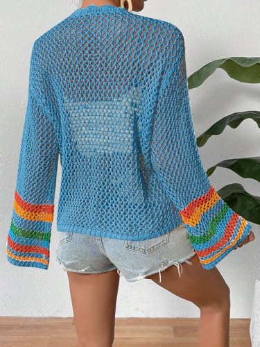 Image of SHENHE Women's Floral Crochet Cardigan Hollow Out Open Front Long Sleeve Cardigan Sweater