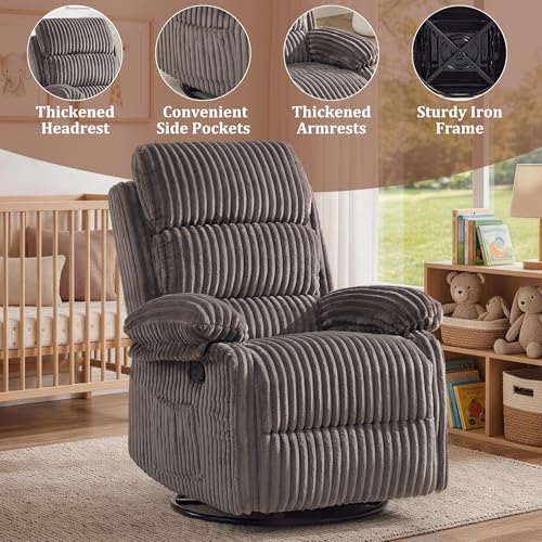 Image of Korser Rocking Recliner Chair, Nursery Rocker Chair for Adults, Small Recliners for Small Spaces, Swivel Rocker Recliner with Cushion, Upholstered Rocking Chairs for Living Room, Apartment
