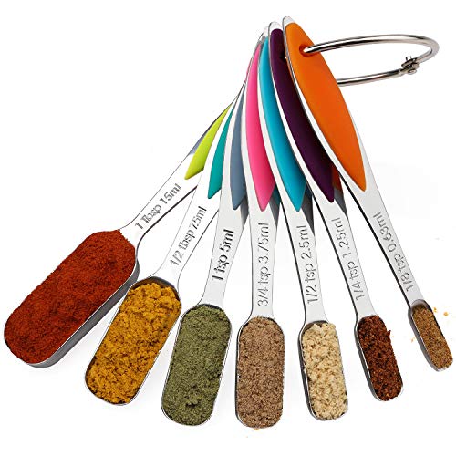 Measuring Spoons Set Stainless Steel Long Handle Measuring Spoons Stackable Heavy Duty Metal Teaspoon Tablespoon Measure Spoon Set of 7 for Measuring Dry Liquid Ingredients, By YellRin