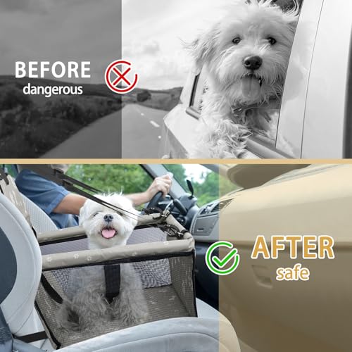 Image of Dog Car Seat Foldable Dog Car Booster Seat Waterproof Breathable Oxford Travel Bag for Small to Medium Dogs, Puppies, and Pets-Pattern Grey
