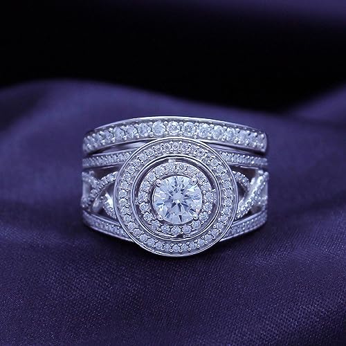 SAVEARTH DIAMONDS Infinity Halo Bridal Set Ring, 1 Carat Center 5MM Round Cut Lab Created Moissanite Diamond Wedding Band Ring Set In 14K Gold Over Sterling Silver (VVS1 Clarity, 1 Cttw)2