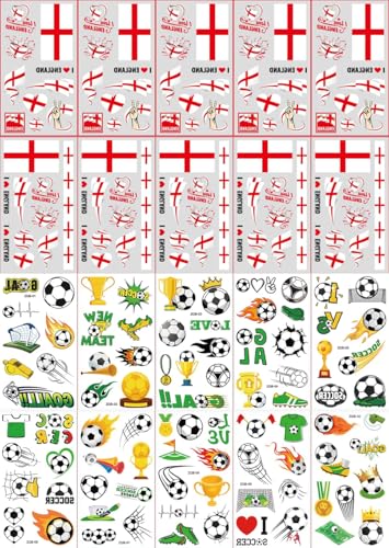 20 Sheets England Flag Tattoos Stickers Waterproof Soccer Tattoo for Fan Party Decorations Face Paint Body Art Supplies for International Competition Celebration