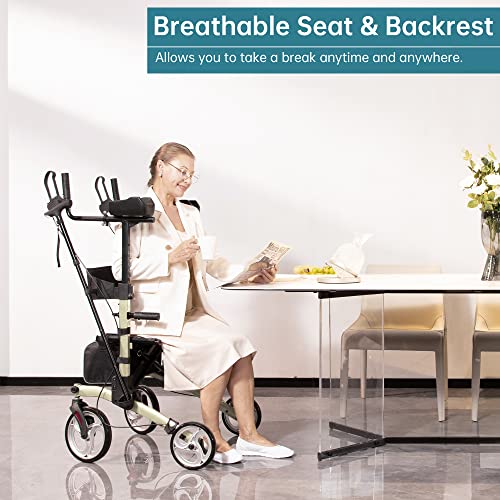 Elenker Upright Walker, Stand Up Folding Rollator Walker With 10 Inch Front Wheels Backrest Seat And Padded Armrests thumb #2