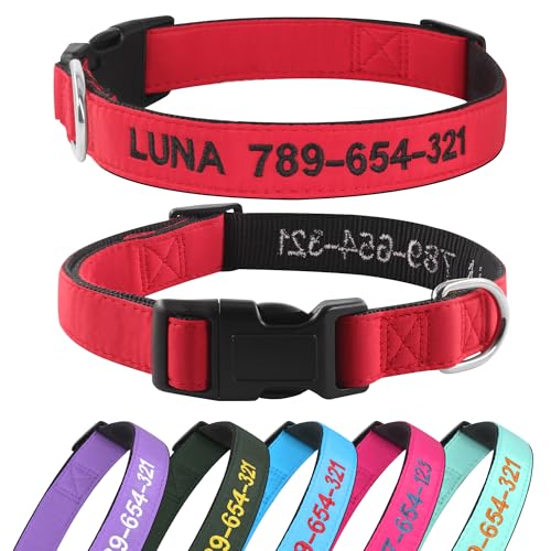 Hundehalsband Personalisiert mit Namen und Telefonnummer Bestickt für XS Kleine Mittlere Große Hunde(rot)