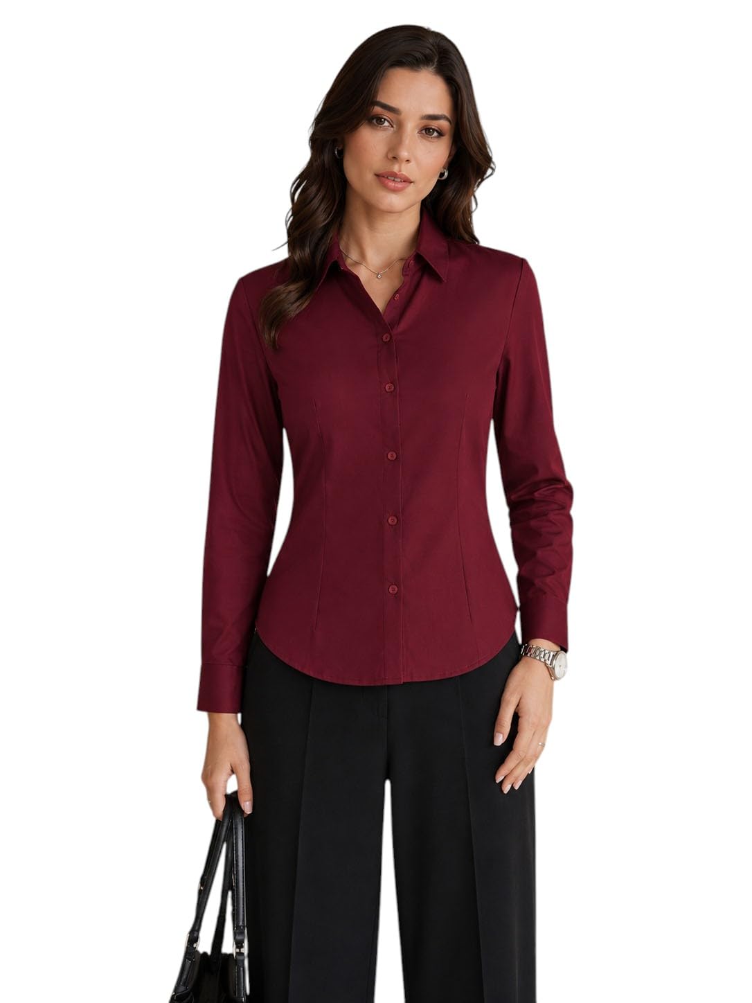 oomph! Women’s Cotton Solid Formal Shirt | Slim Fit Full Sleeve Button-Down Office Shirt | Spread Collar Smart Casual Workwear Top-picture-25