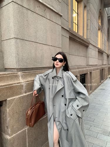 utcoco Womens 2025 Fashion Double Breasted Long Trench Coat Windproof Classic Lapel Overcoat with Belt2